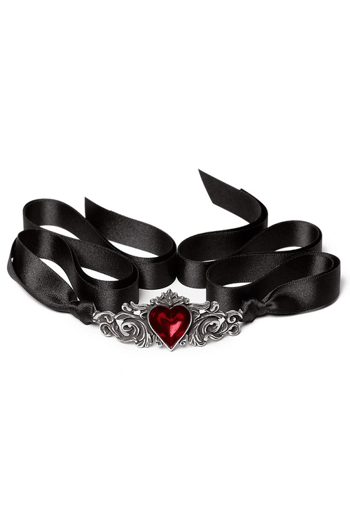 Romantic Gothic Choker with Red Heart Pendant