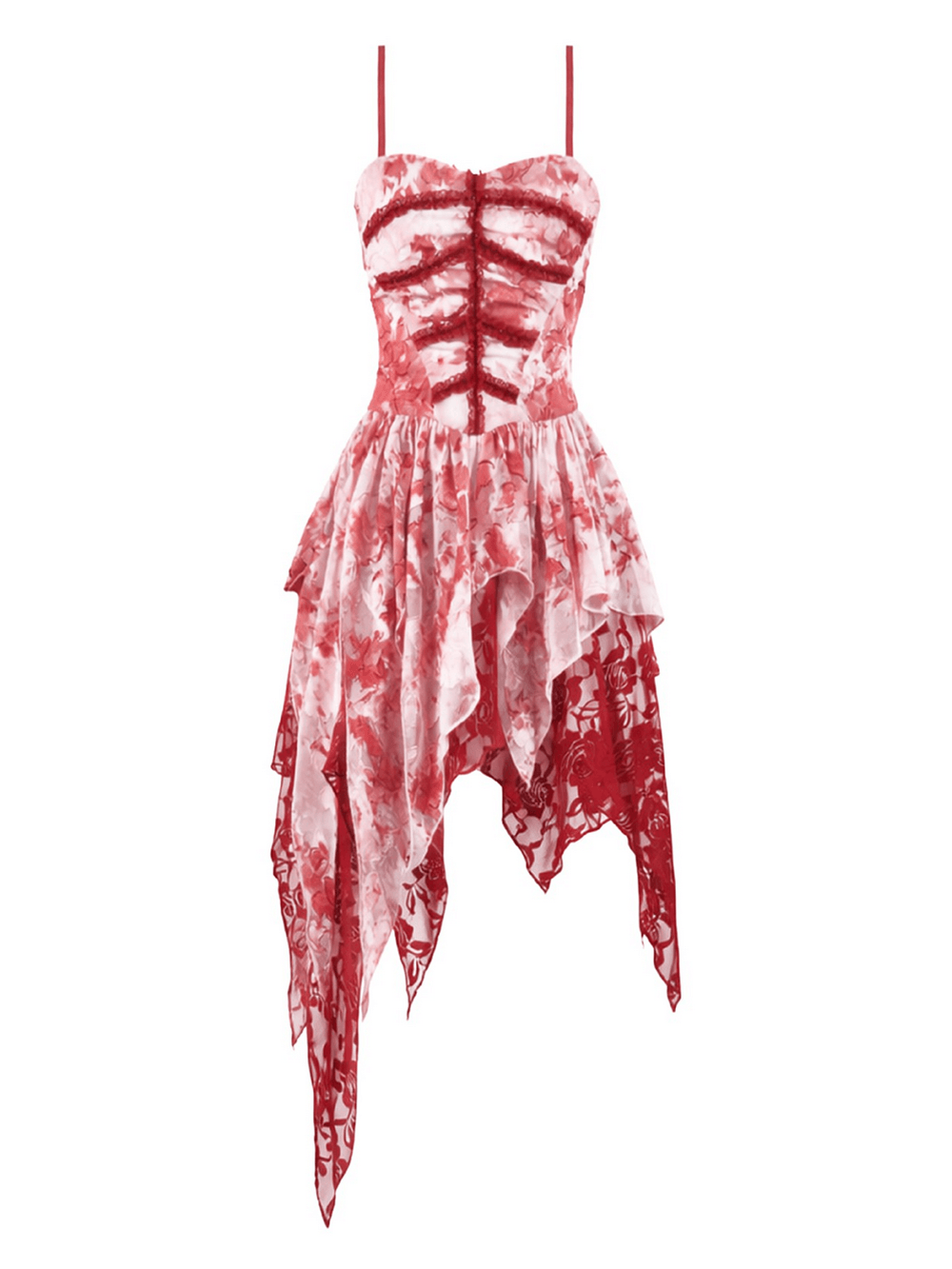 Romantic Gothic Lace Dress with Asymmetric Handkerchief Hem