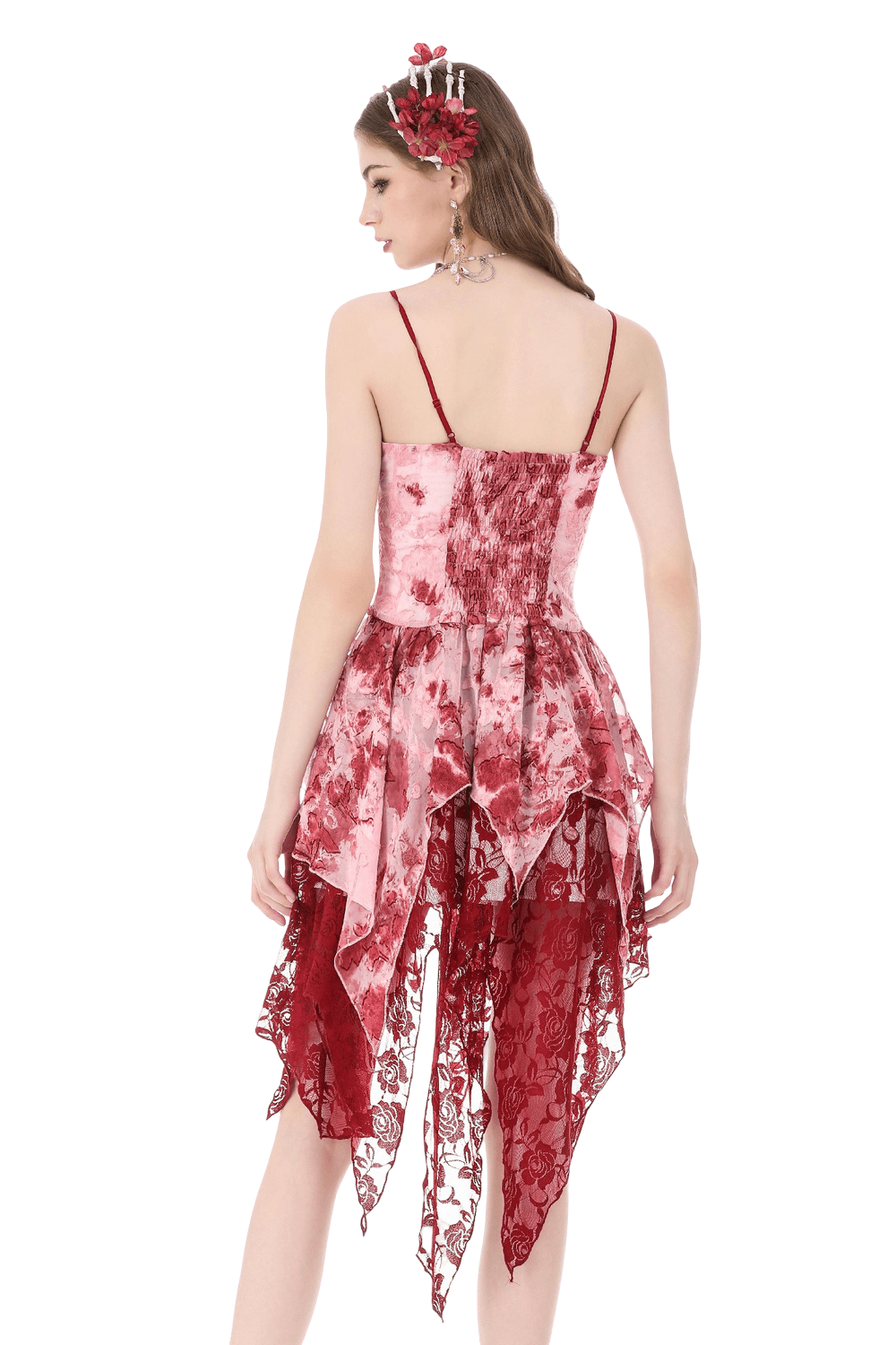Romantic Gothic Lace Dress with Asymmetric Handkerchief Hem
