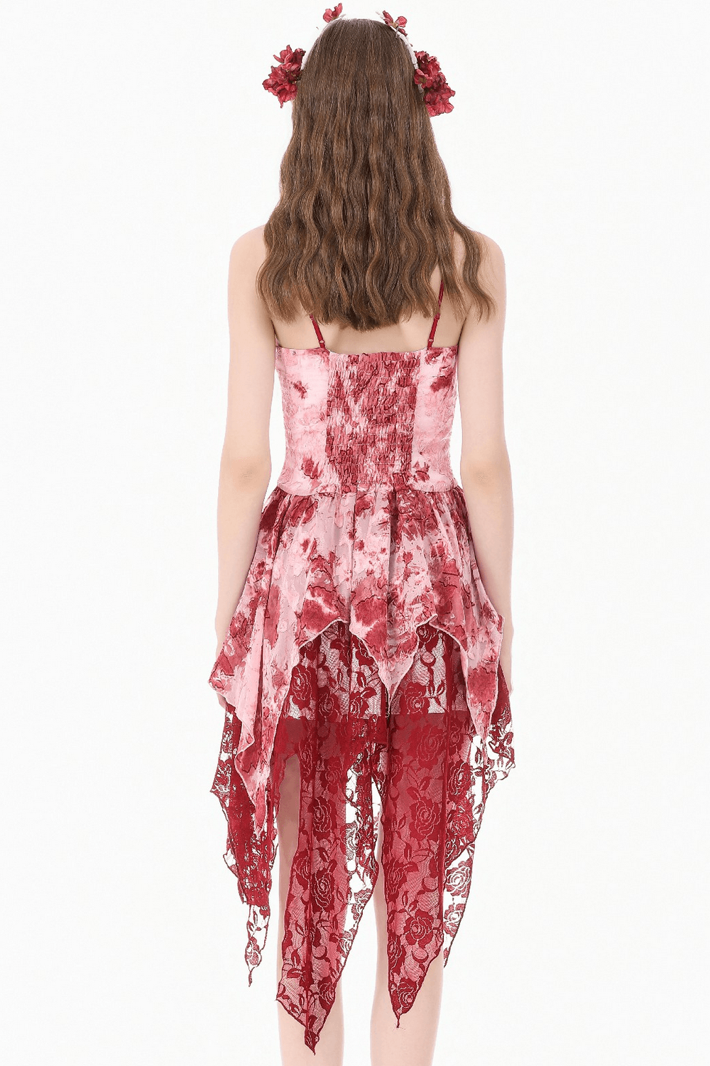 Romantic Gothic Lace Dress with Asymmetric Handkerchief Hem