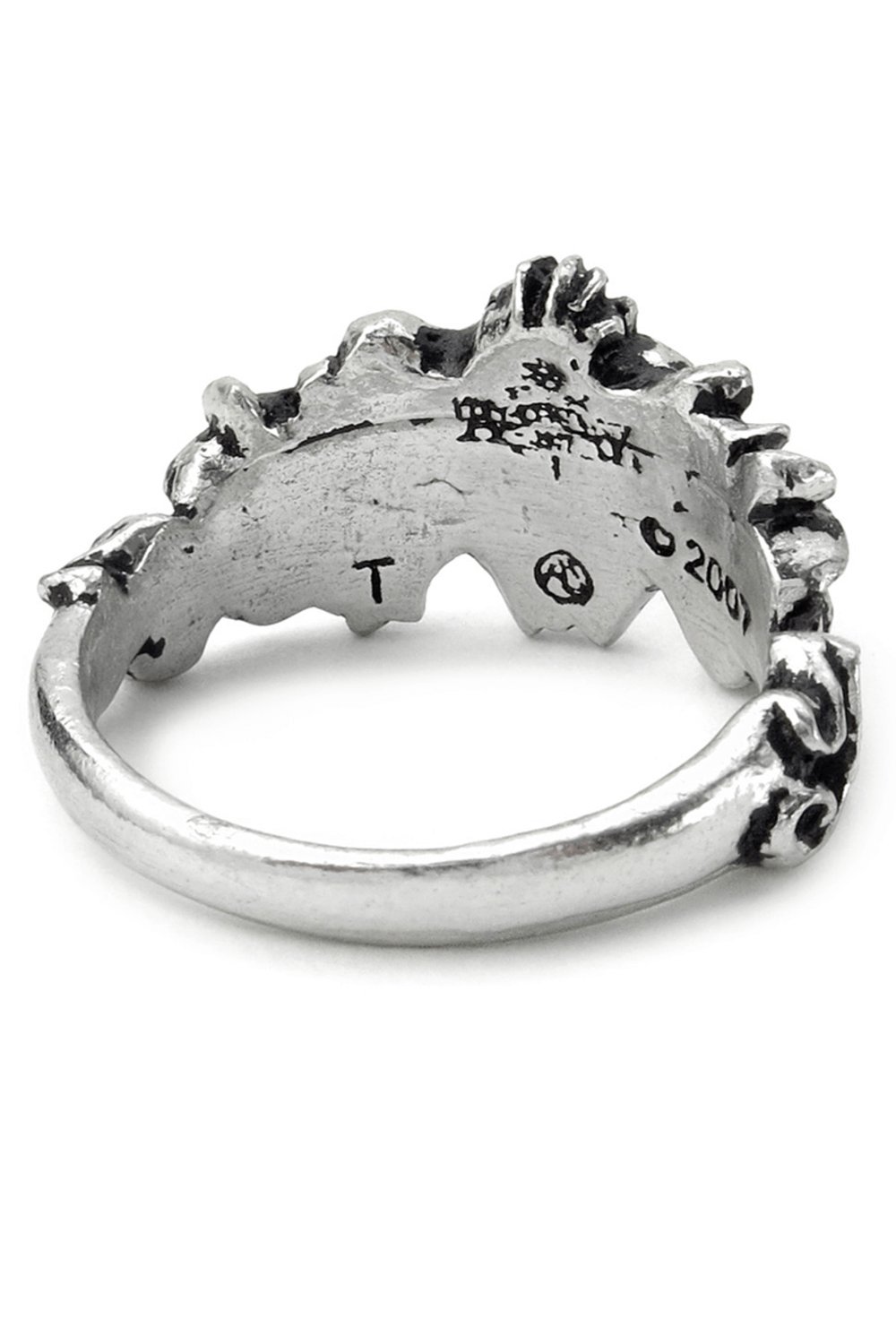 Gothic ring with intricate floral design, showcasing a beautiful pewter finish and artistic detailing on the inner band.