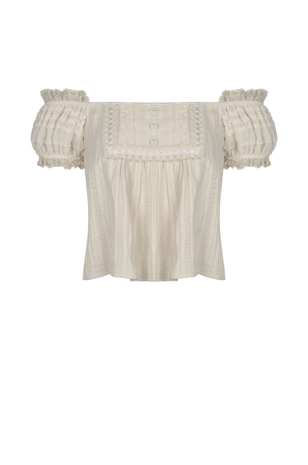 Romantic Lace Trim Off-the-Shoulder Top With Short Sleeves