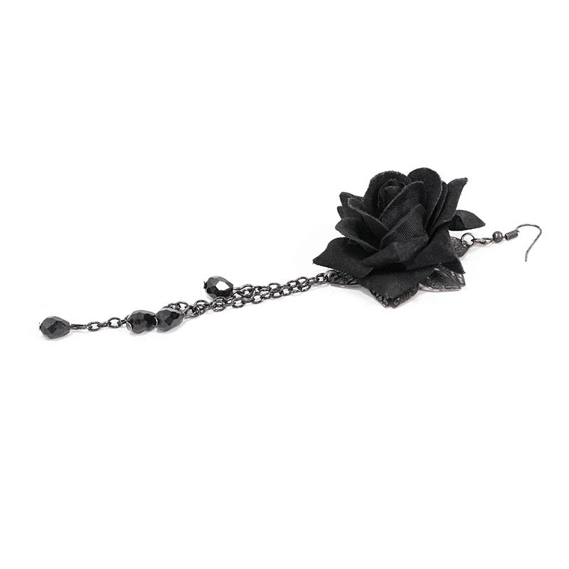 Black rose and chain cluster earring in gothic style, perfect for alternative fashion jewelry enthusiasts.
