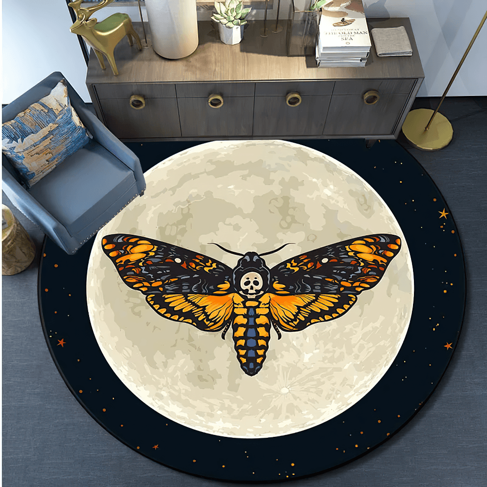 Runder Gothic Death Moth Teppich für dunkle Raumdekoration