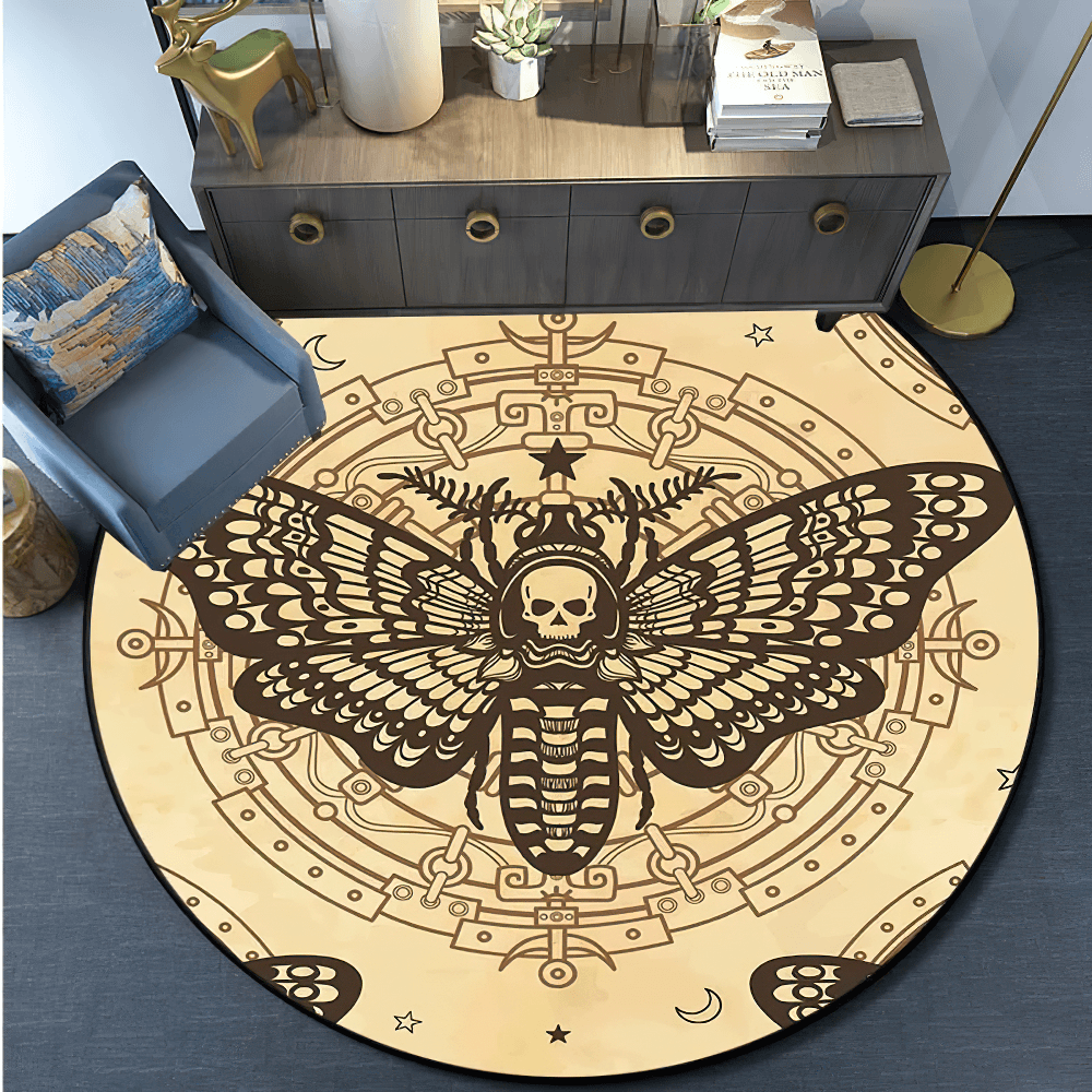 Runder Gothic Death Moth Teppich für dunkle Raumdekoration