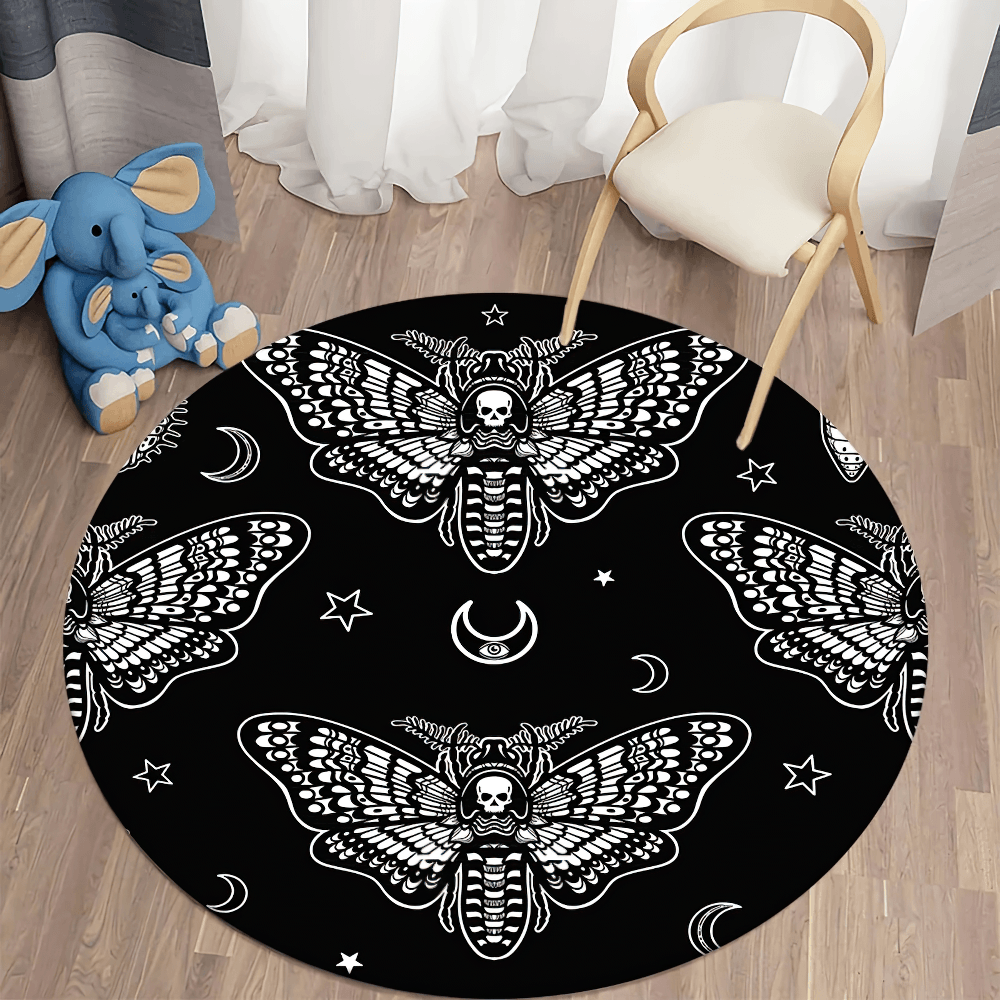 Runder Gothic Death Moth Teppich für dunkle Raumdekoration