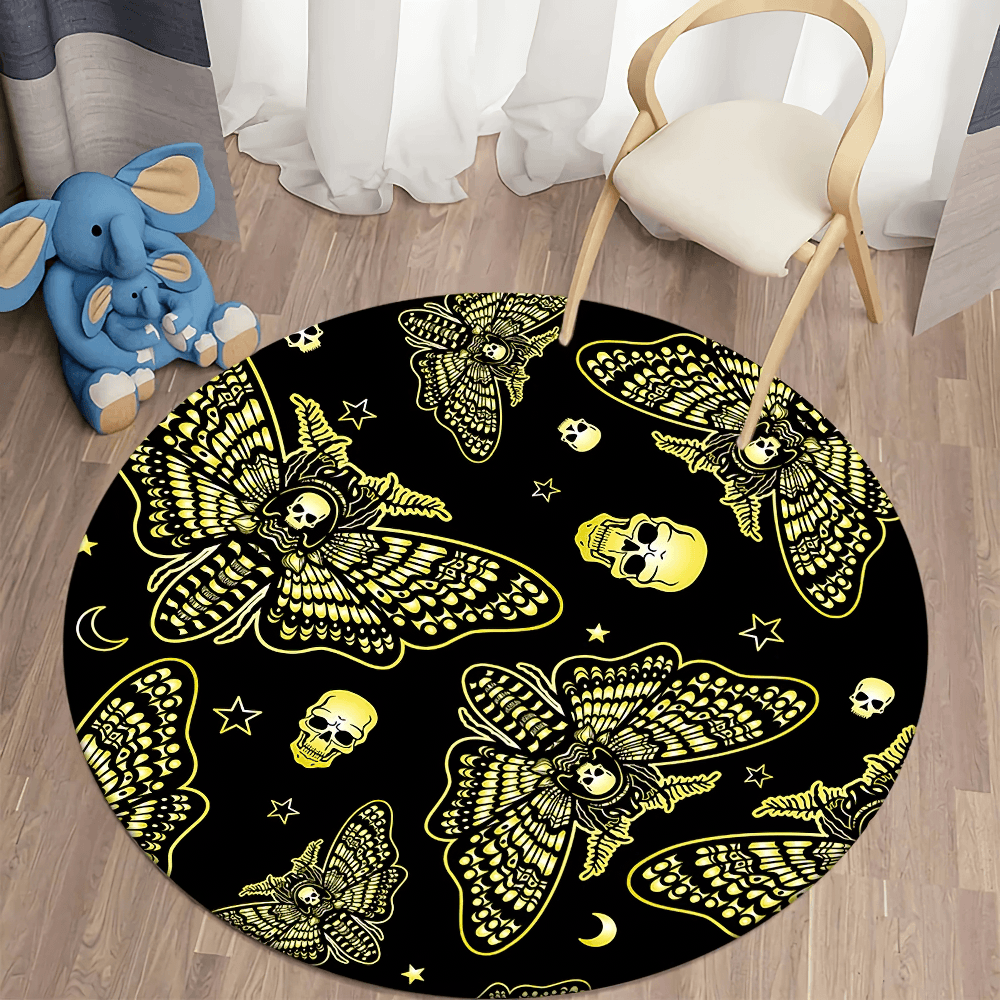 Runder Gothic Death Moth Teppich für dunkle Raumdekoration