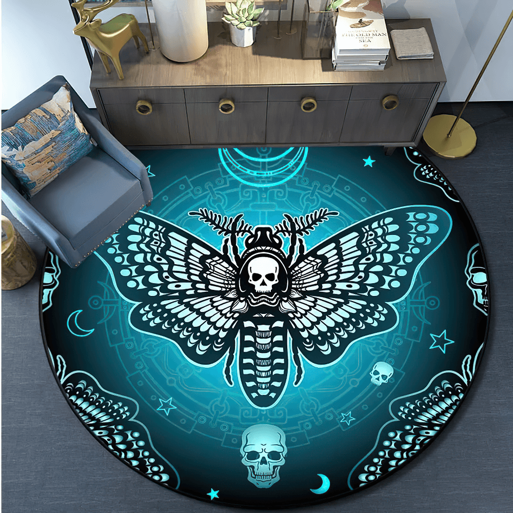Runder Gothic Death Moth Teppich für dunkle Raumdekoration