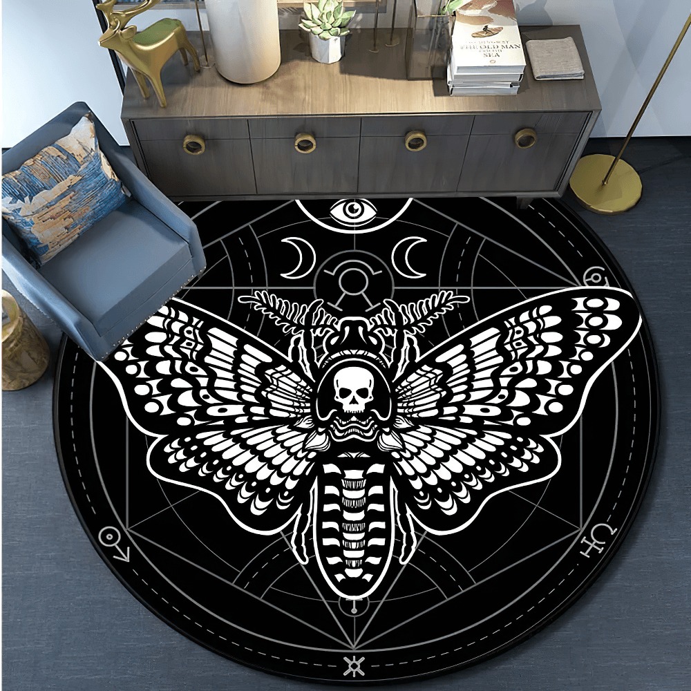 Runder Gothic Death Moth Teppich für dunkle Raumdekoration