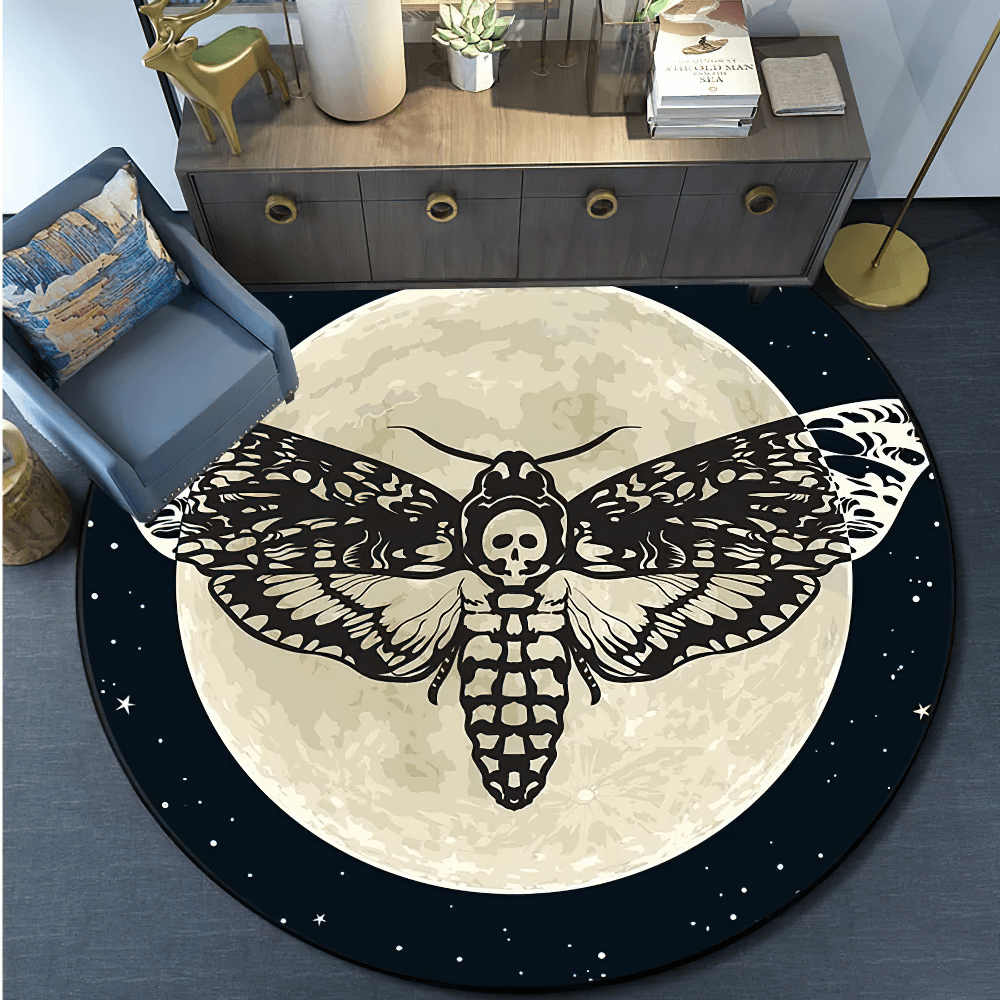 Runder Gothic Death Moth Teppich für dunkle Raumdekoration