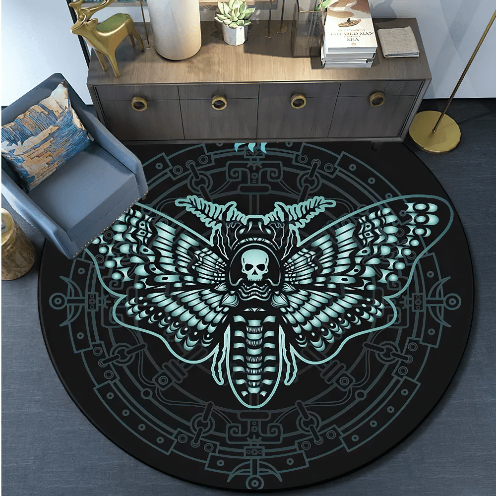 Runder Gothic Death Moth Teppich für dunkle Raumdekoration