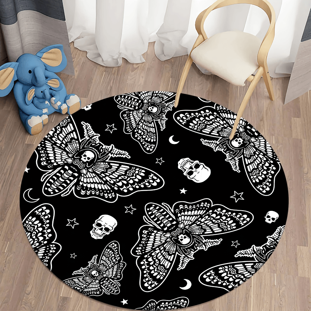 Runder Gothic Death Moth Teppich für dunkle Raumdekoration