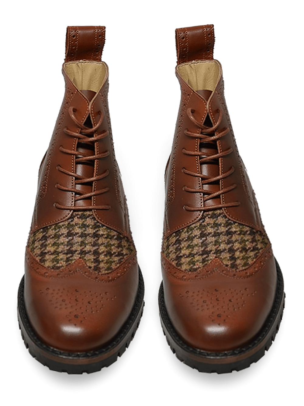 Round Toe Fashion Leather Lace-Up Boots in Brown