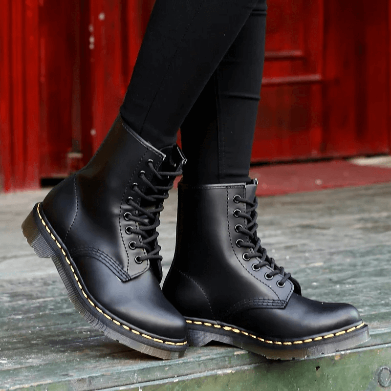 Round Toe Platform Women's Genuine Leather Boots / Female Lace-Up Steampunk Boots - HARD'N'HEAVY