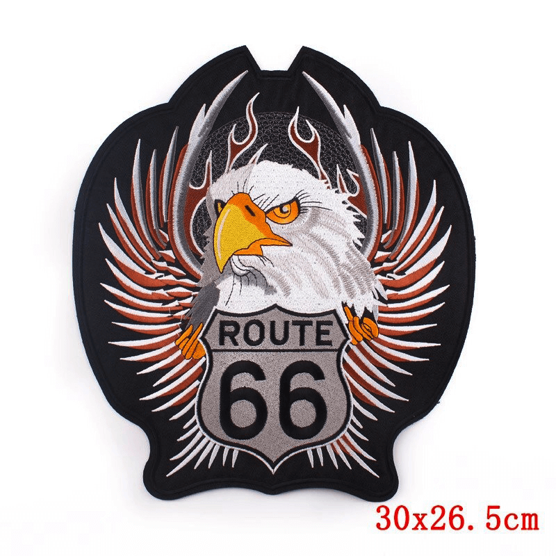 Route 66 large embroidered eagle patch with wings, perfect for jackets and bags, embracing an alternative style.