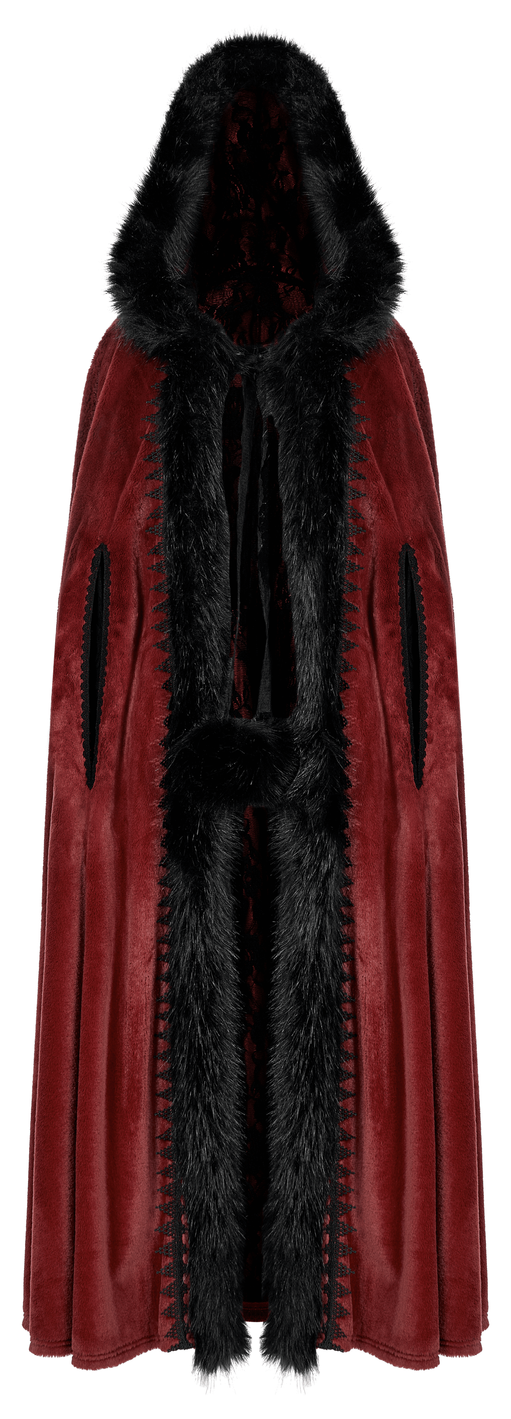 Royal Red Velvet Gothic Faux Fur Long Cloak for Women - HARD'N'HEAVY