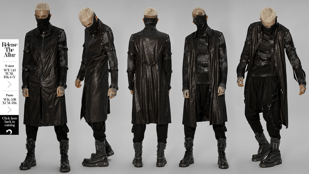 Rubberized Punk Longline Hollow-Out Armored Coat - HARD'N'HEAVY