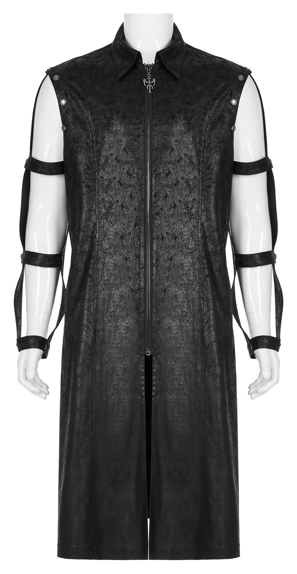Rubberized Punk Longline Hollow-Out Armored Coat - HARD'N'HEAVY