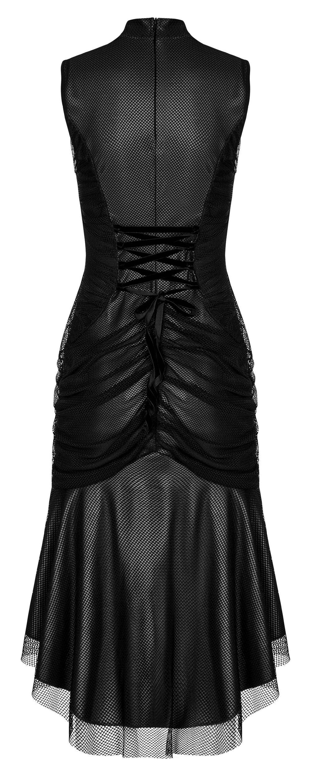 Ruched Gothic Mesh Fishtail Midi Dress - HARD'N'HEAVY