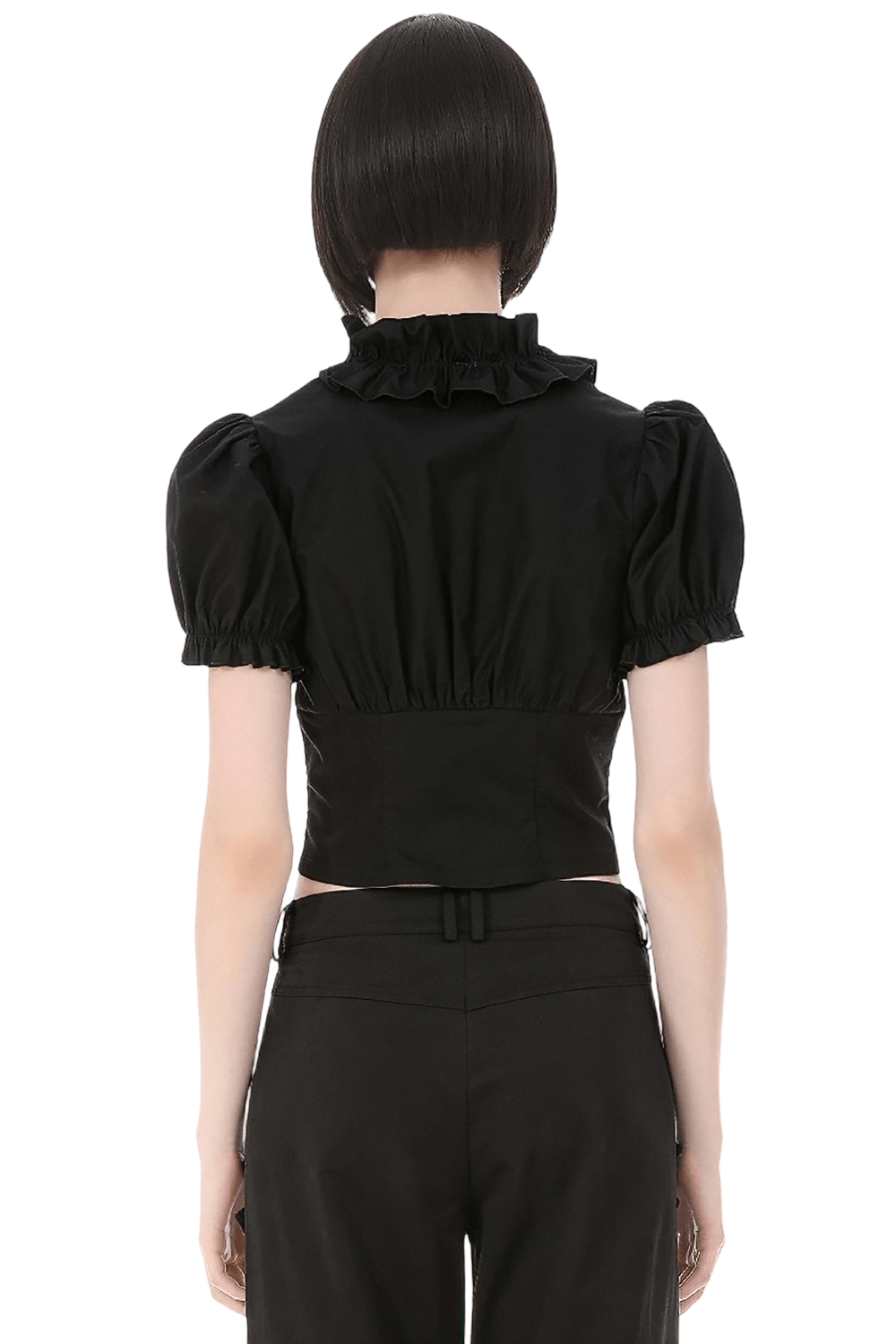 Ruffle Zip Crop Top with Buckle Straps for Women