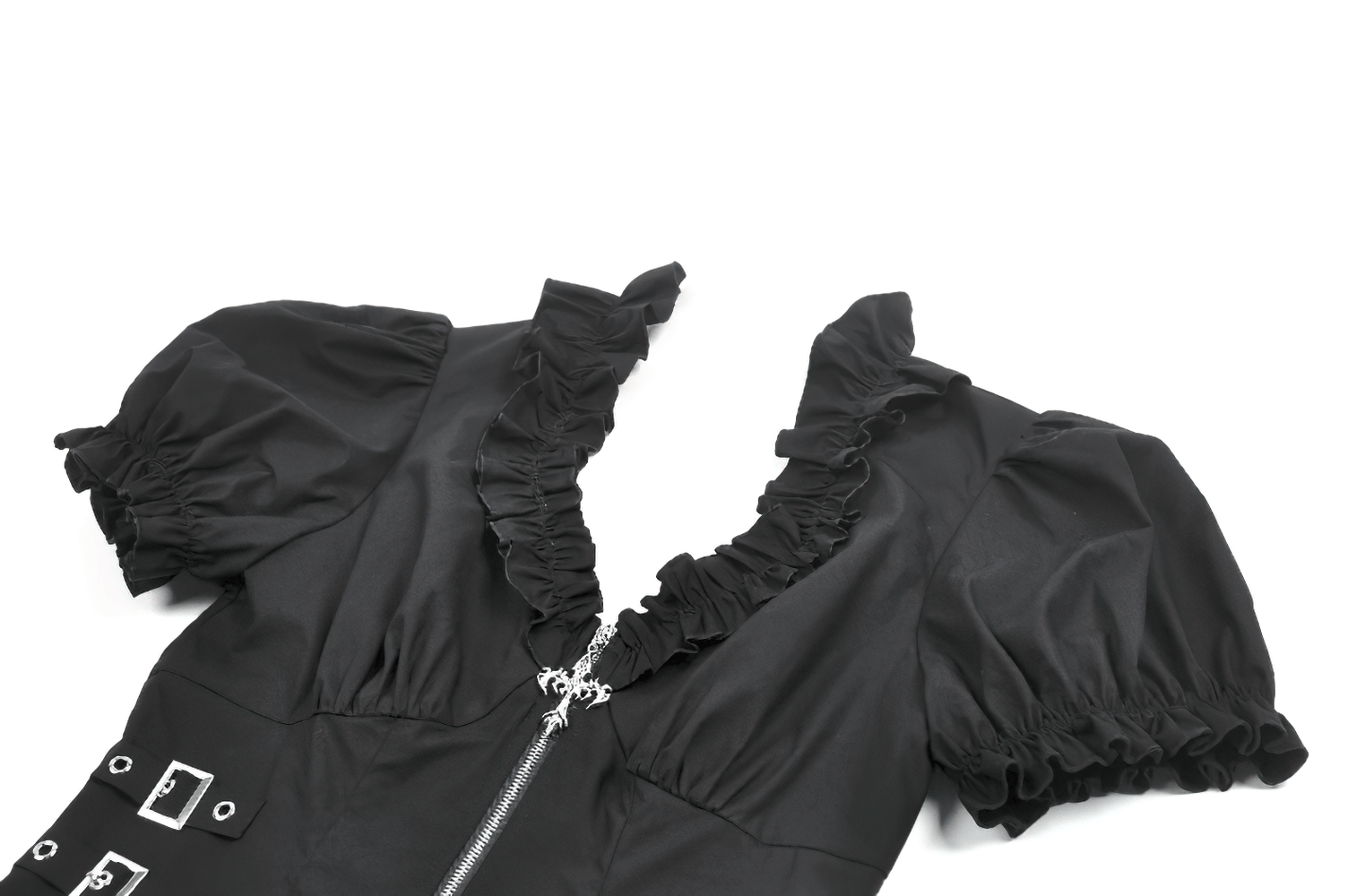 Ruffle Zip Crop Top with Buckle Straps for Women