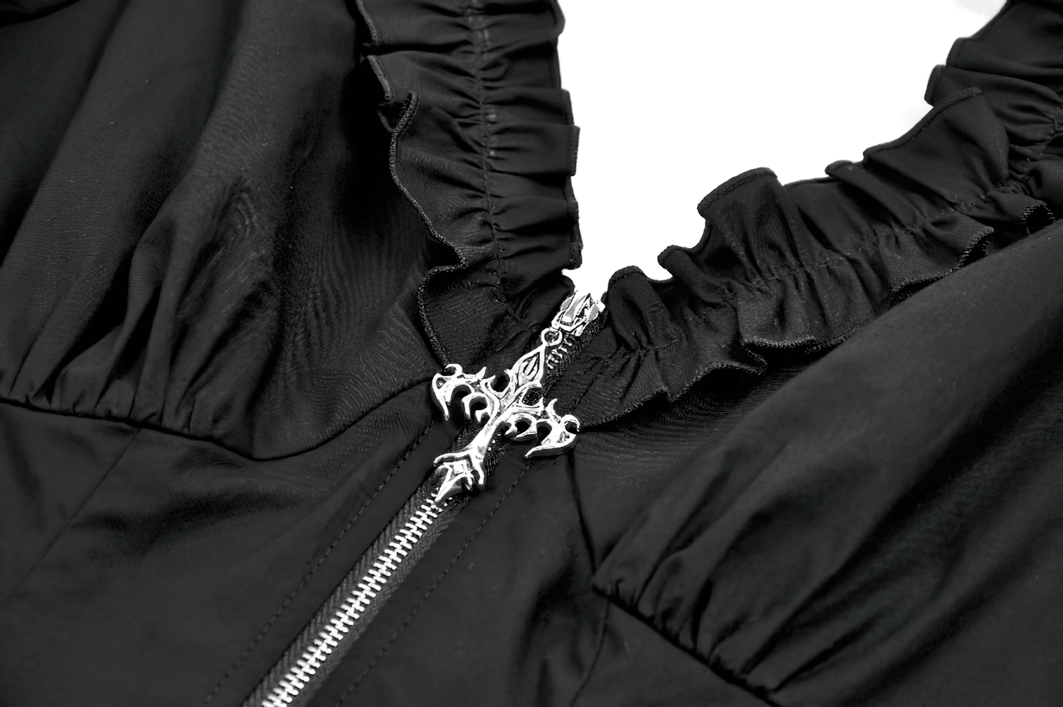 Ruffle Zip Crop Top with Buckle Straps for Women