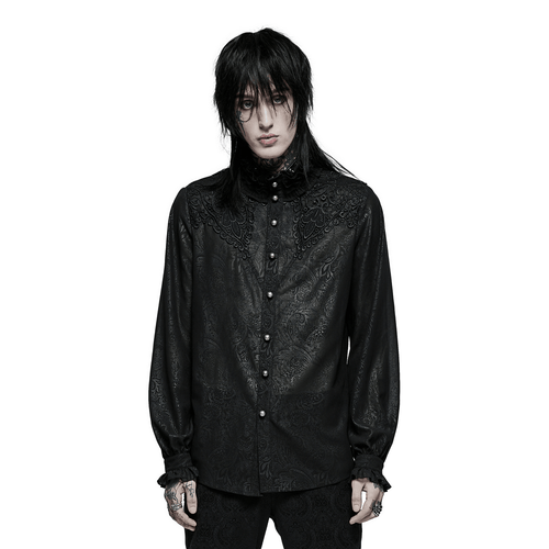 Ruffled Gothic Shirt with Printed Sleeves And Applique Detail
