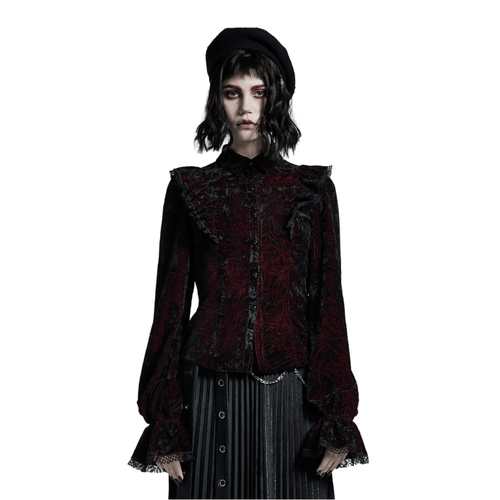 Blouse femme gothique en velours à volants et dos lacé