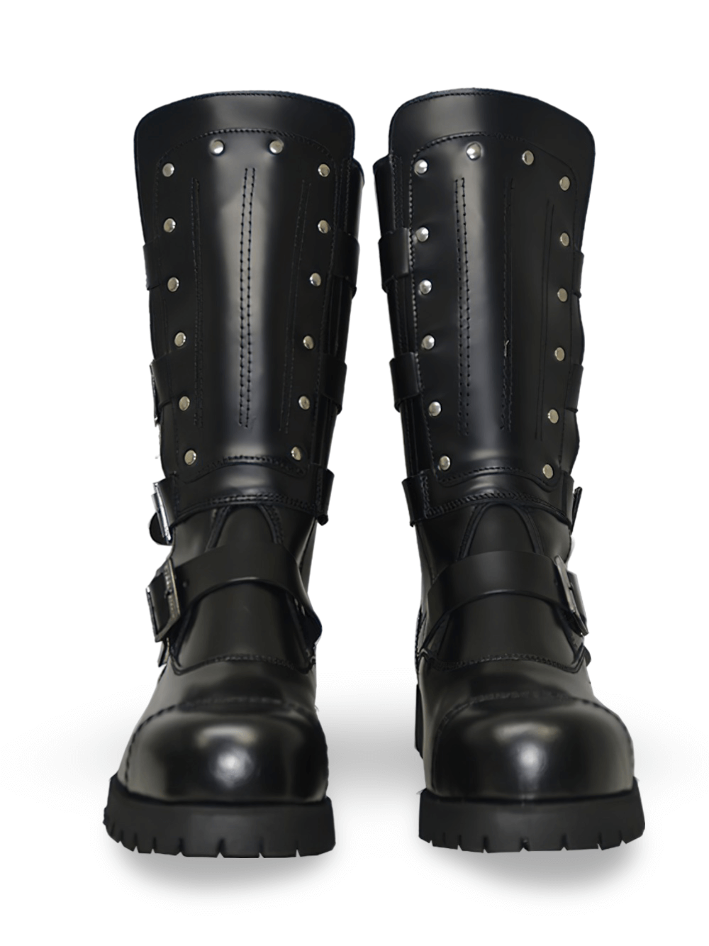 Black Rugged Steel Cap Leather Boots with Buckles