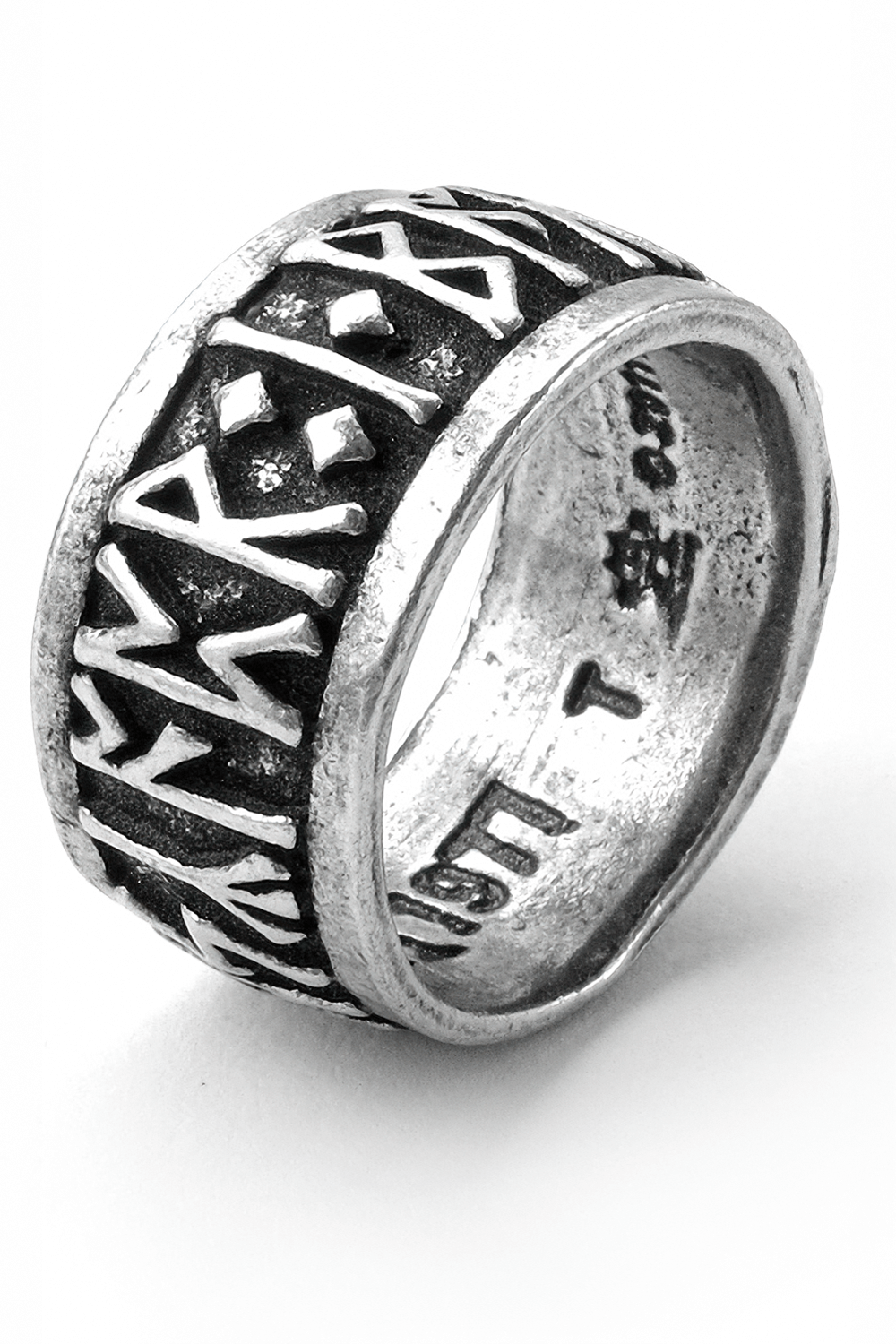 Runic Metal-Wear Ring with deep-cut Nordic runes, symbolizing strength and courage for warriors.