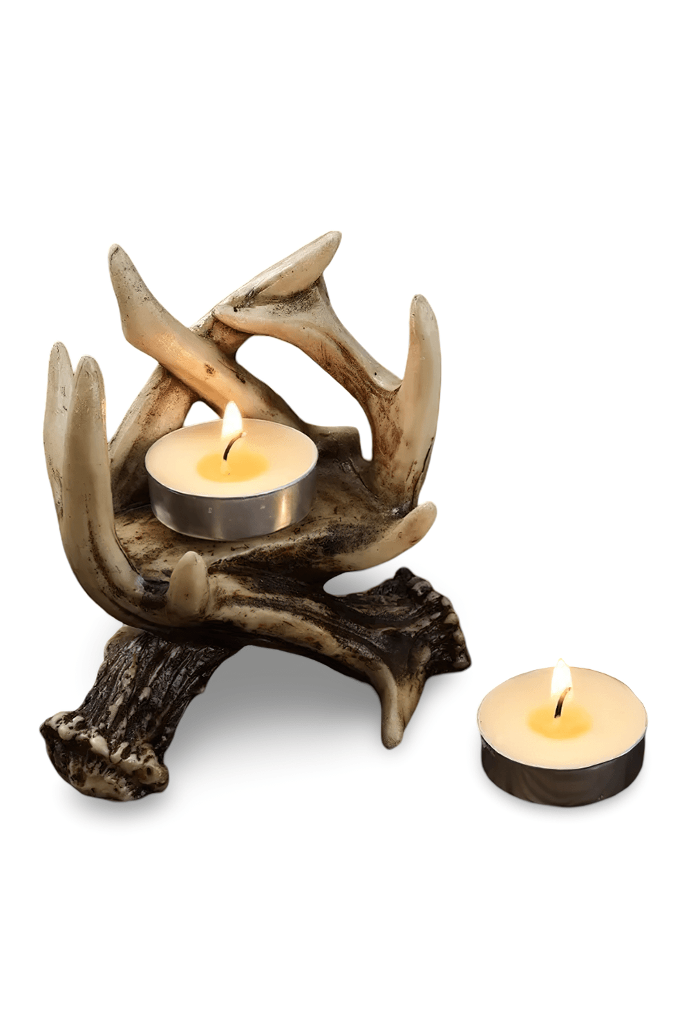 Rustic Antler Candle Holder for Gothic Home Decor with tea lights, perfect for vintage rustic table decor.
