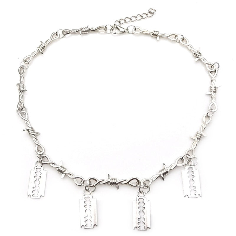 Iron Unisex Gothic Choker With Barbed Wire And Blades / Men's And Women's Thorns Necklace - HARD'N'HEAVY