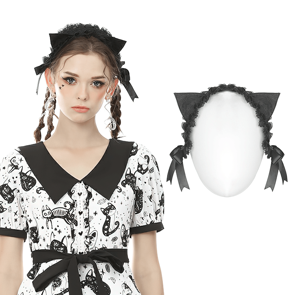 Satin Cat Ears Headband with Bows - Feline Chic