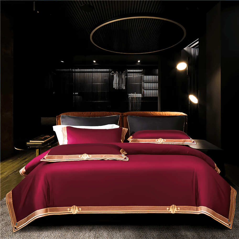 Satin Egyptian Cotton Bedding Set With Gold Embroidery