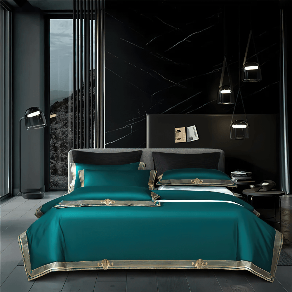 Satin Egyptian Cotton Bedding Set With Gold Embroidery