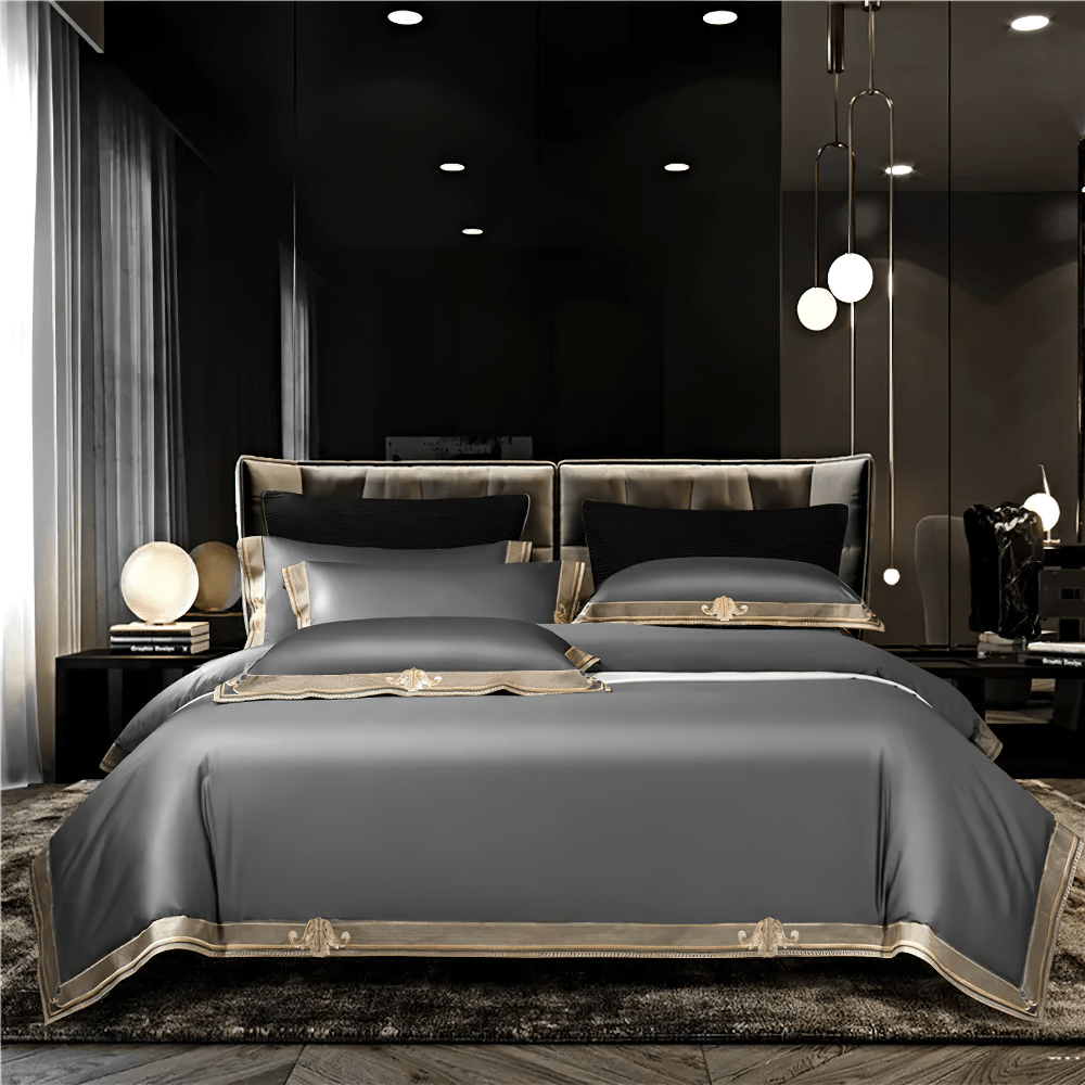 Satin Egyptian Cotton Bedding Set With Gold Embroidery