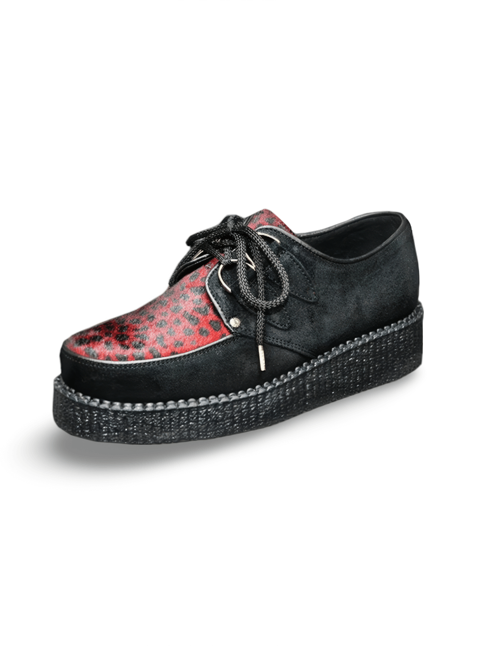 Black and Red Leopard Suede Creepers for Men and Women