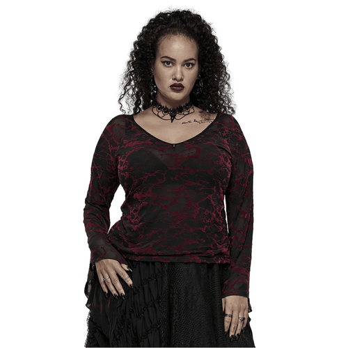 Scarlet Abstract V-Neck Mesh Goth Top for Women