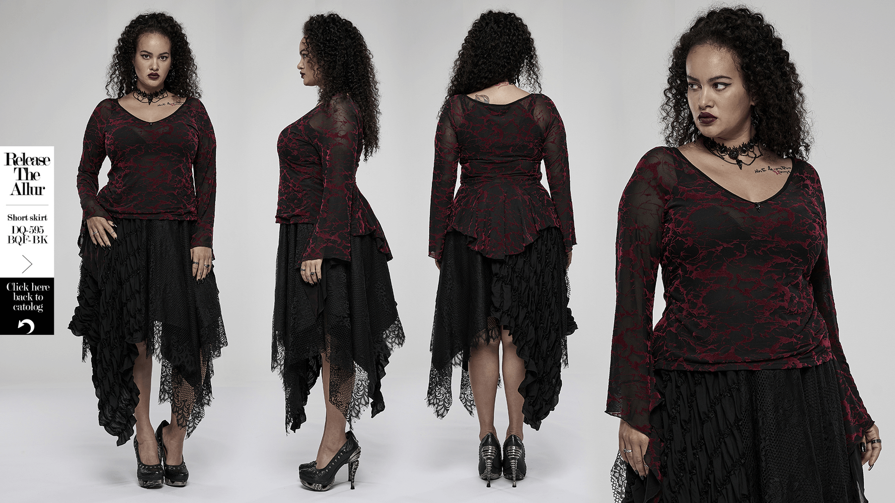 Scarlet Abstract V-Neck Mesh Goth Top for Women - HARD'N'HEAVY