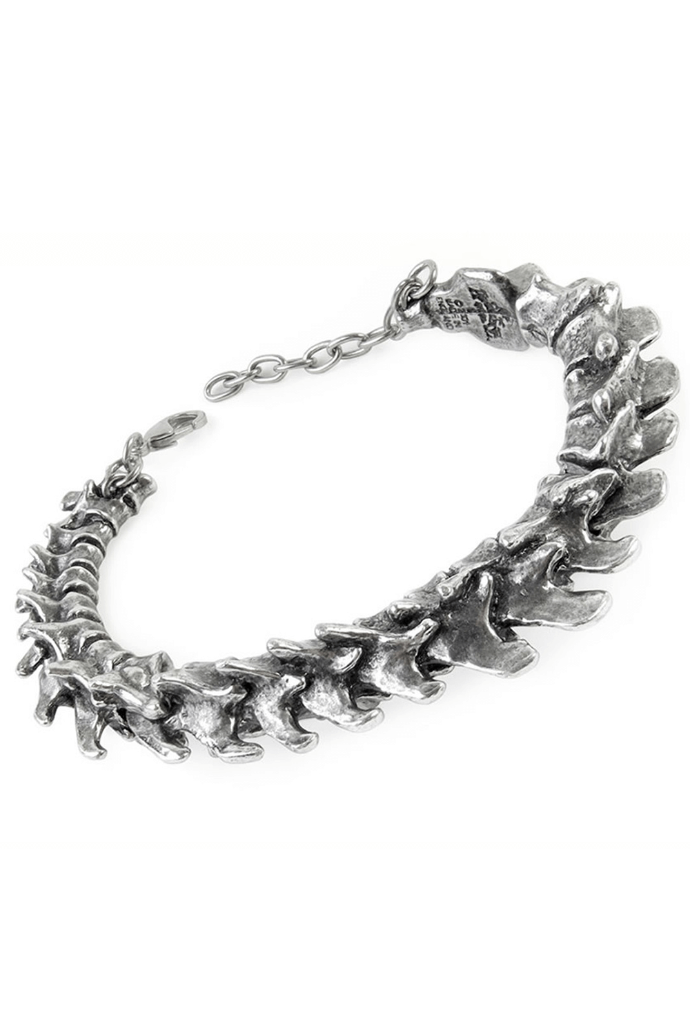 Sculpted pewter vertebrae bracelet showcasing a unique spine design, perfect for metal fans and warriors.