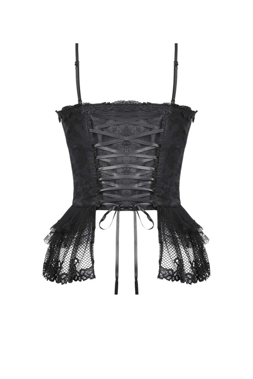 Seductive Lace-Up Black Corset with Ruffled Trim