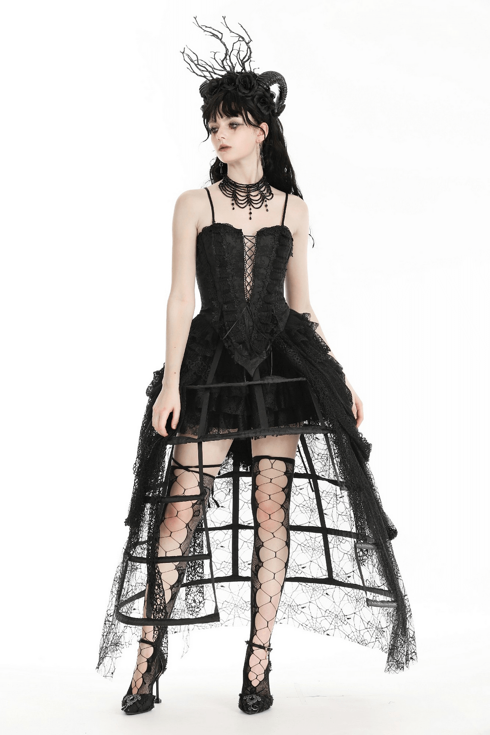 Seductive Lace-Up Black Corset with Ruffled Trim