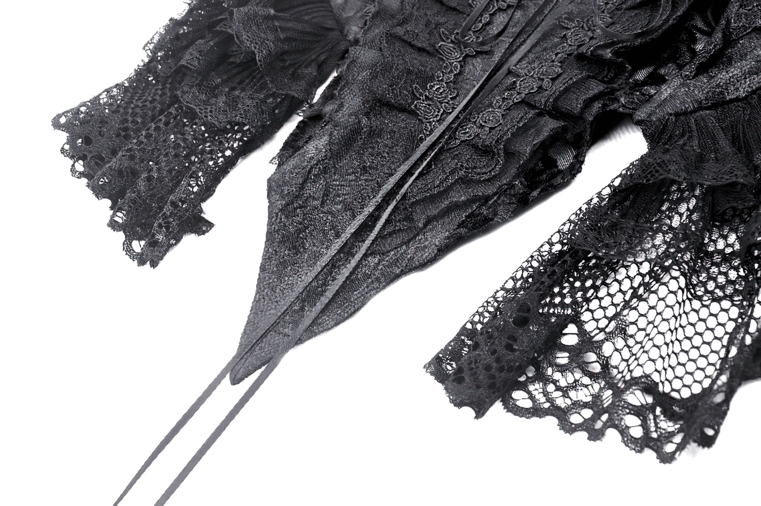 Elegant black lace corset with ruffled trim and lace detailing, showcasing a seductive design and adjustable lace-up front.