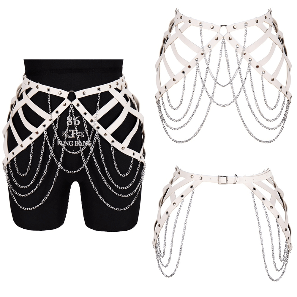 Sexy Adjustable Leather Bondage with Chains / Punk Goth Women's Garter Belt - HARD'N'HEAVY