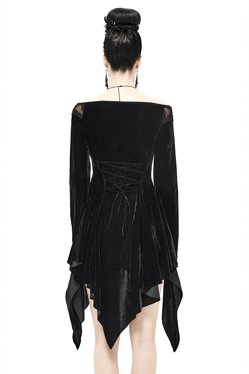 Sexy Asymmetrical Black Long Sleeve Dress / Women's Stylish Open Shoulder Dress in Gothic Style - HARD'N'HEAVY