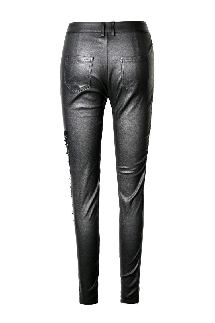 Sexy Asymmetrical Skinny Pants with Cutout Side and Lace-up