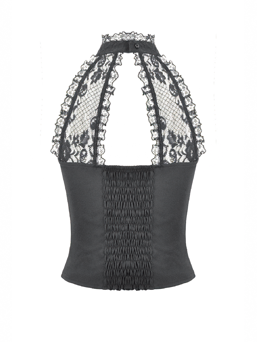 Sexy Black Gothic Lace Halter Top with Rose Detail