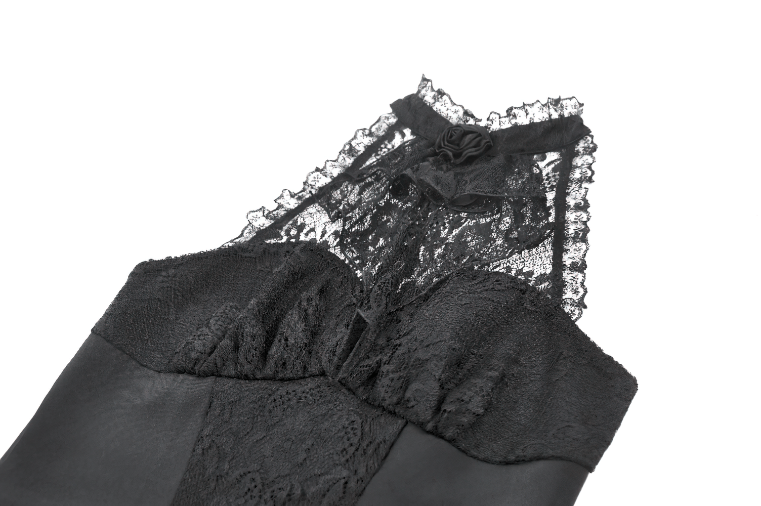 Sexy Black Gothic Lace Halter Top with Rose Detail