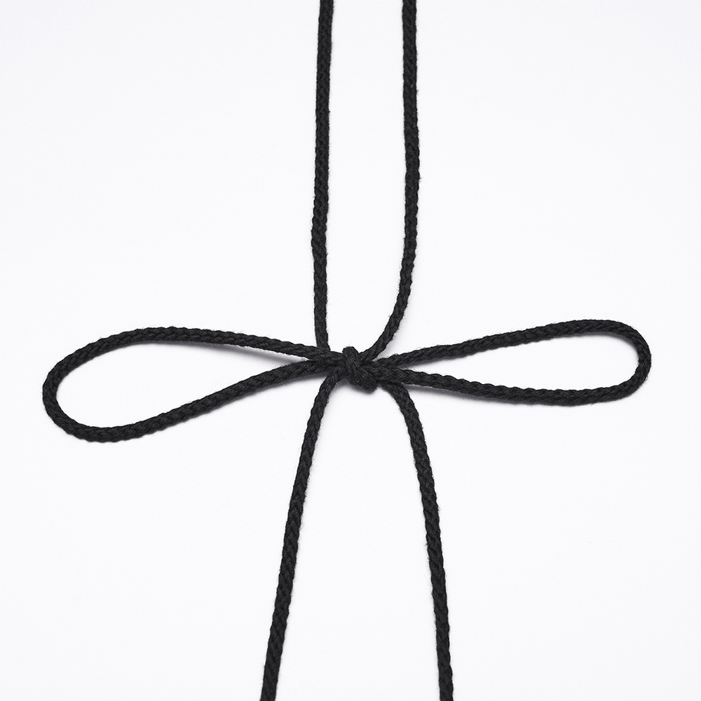 Sexy Black Gothic Lace Mesh Lace-Up Punk Camisole close-up of black braided lace-up drawstring bow detail