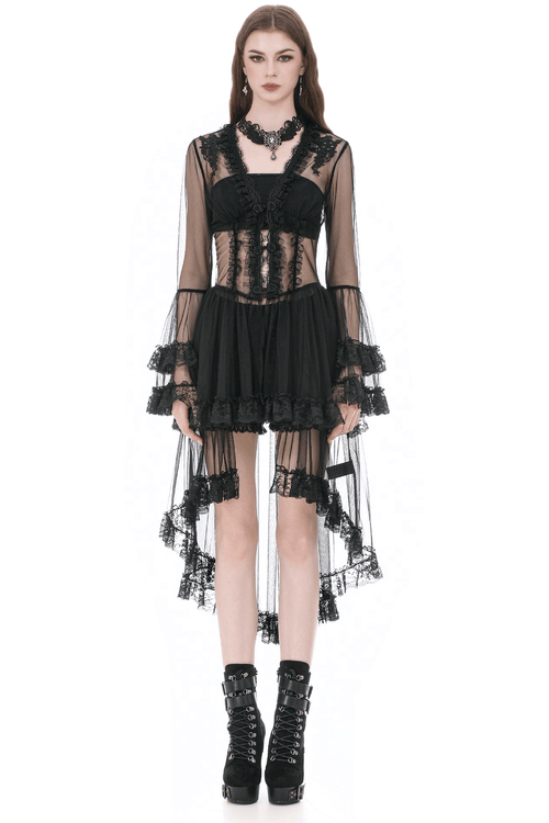 Sexy Black Gothic Sheer Lace Cape with Corset Back Detail